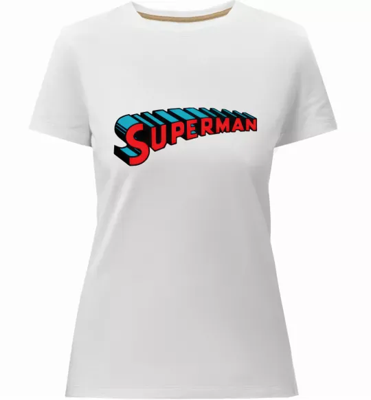 Женская премиум футболка SUPERMAN слово Белый фото