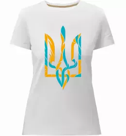 Женская премиум футболка Герб у квітах Черный фото