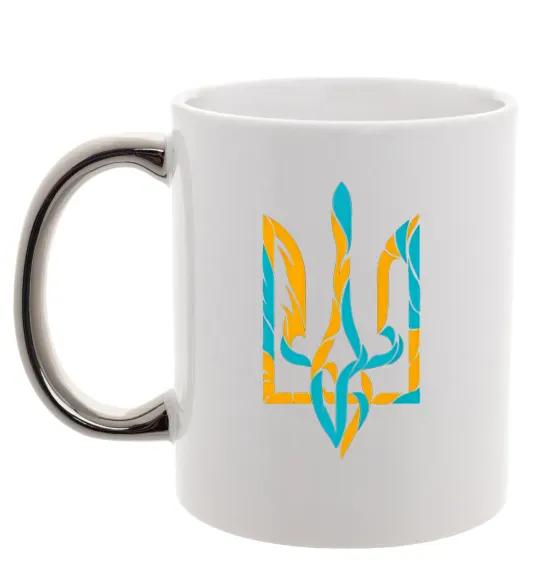 Чашка з кольоровою ручкою Тризуб weavy gerb Срібло фото