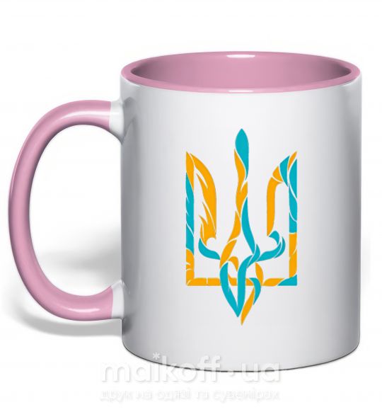 Чашка с цветной ручкой Тризуб weavy gerb Нежно розовый фото