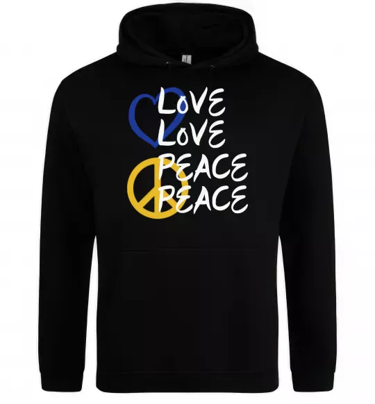 Мужская толстовка (худи) LOVE PEACE Черный фото