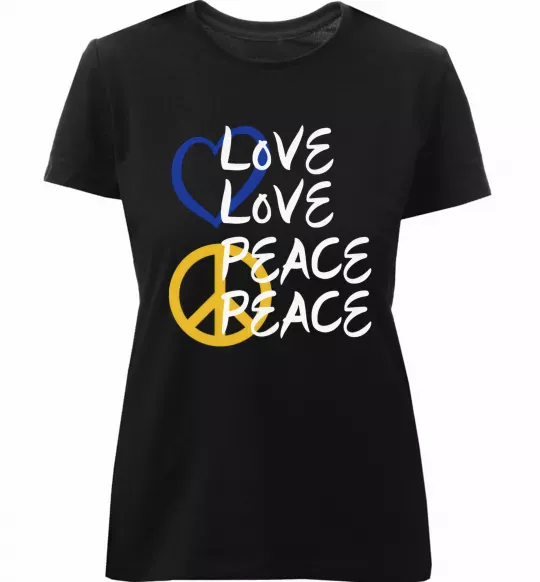Жіноча преміум футболка LOVE PEACE Чорний фото