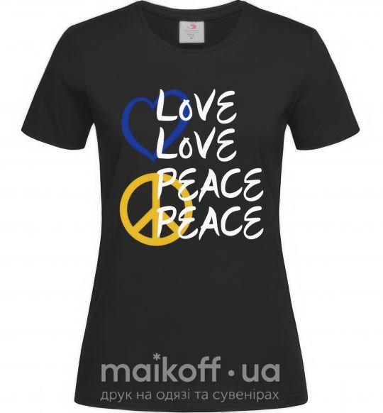 Жіноча футболка LOVE PEACE Чорний фото