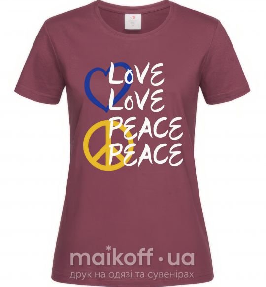 Жіноча футболка LOVE PEACE Бордовий фото