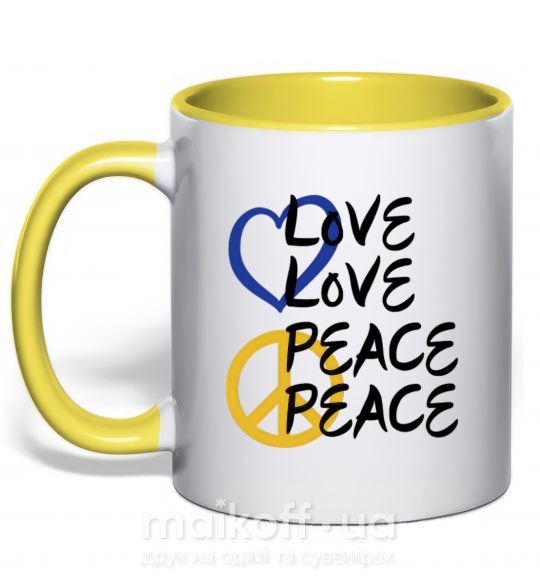 Чашка з кольоровою ручкою LOVE PEACE Сонячно жовтий фото