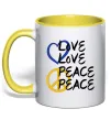 Чашка з кольоровою ручкою LOVE PEACE Лимонний фото