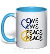 Чашка з кольоровою ручкою LOVE PEACE Блакитний фото