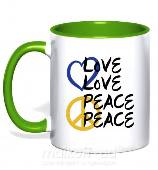 Чашка з кольоровою ручкою LOVE PEACE Зелений фото