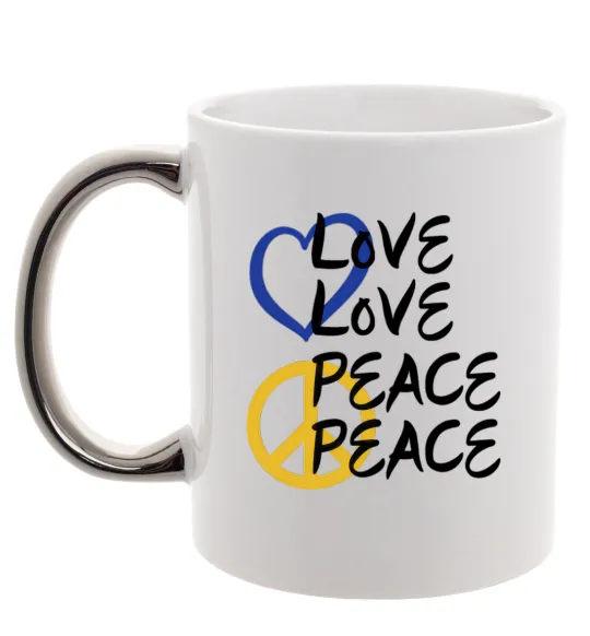 Чашка з кольоровою ручкою LOVE PEACE Срібло фото