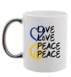 Чашка з кольоровою ручкою LOVE PEACE Срібло фото