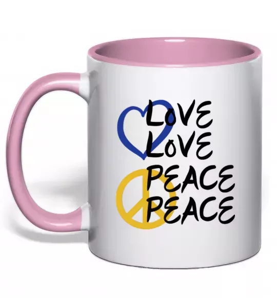 Чашка з кольоровою ручкою LOVE PEACE Ніжно рожевий фото