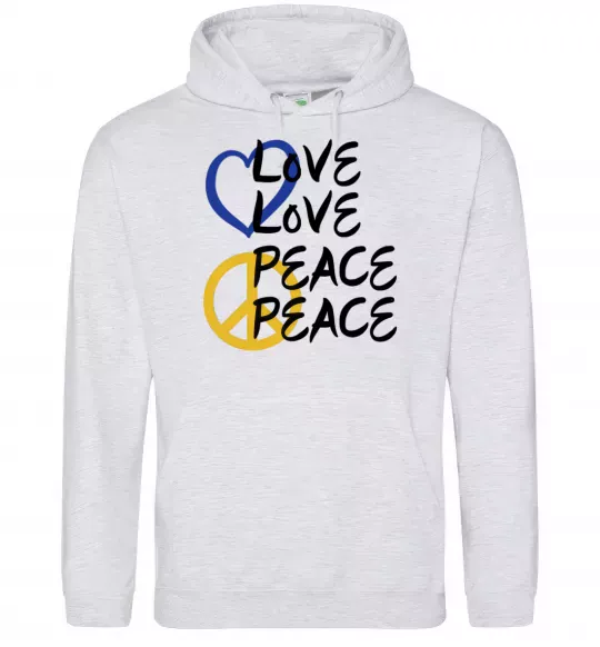 Мужская толстовка (худи) LOVE PEACE Серый меланж фото