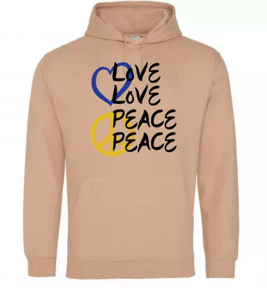 Мужская толстовка (худи) LOVE PEACE Песочный фото