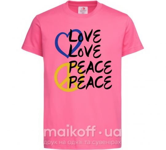 Дитяча футболка LOVE PEACE Яскраво-рожевий фото