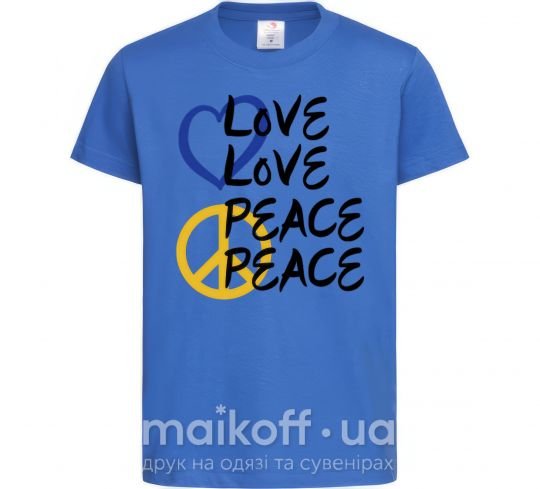 Дитяча футболка LOVE PEACE Яскраво-синій фото