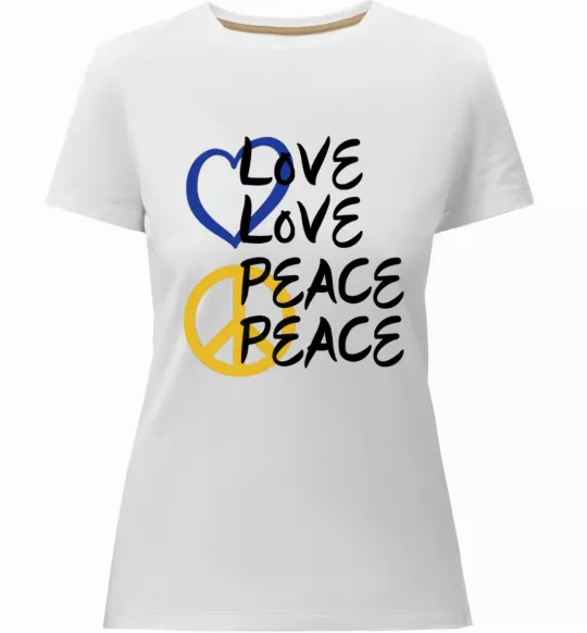 Жіноча преміум футболка LOVE PEACE Білий фото