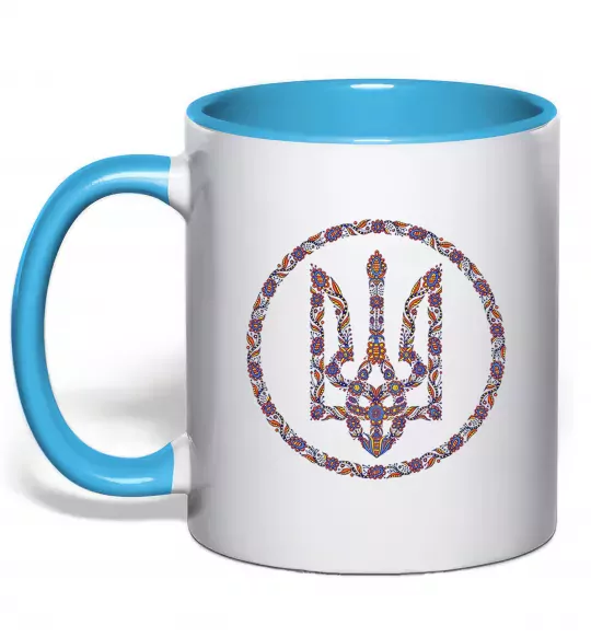 Чашка з кольоровою ручкою ROUND GERB Блакитний фото