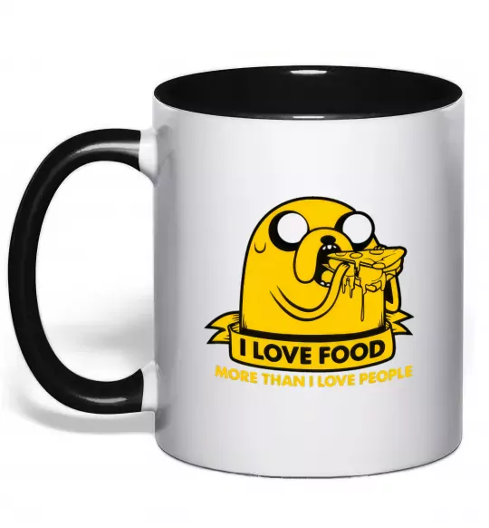 Чашка з кольоровою ручкою I love food Чорний фото