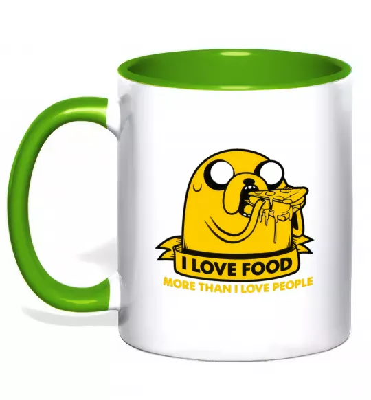 Чашка з кольоровою ручкою I love food Зелений фото