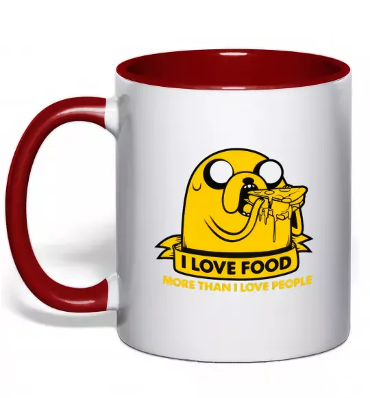 Чашка з кольоровою ручкою I love food Червоний фото
