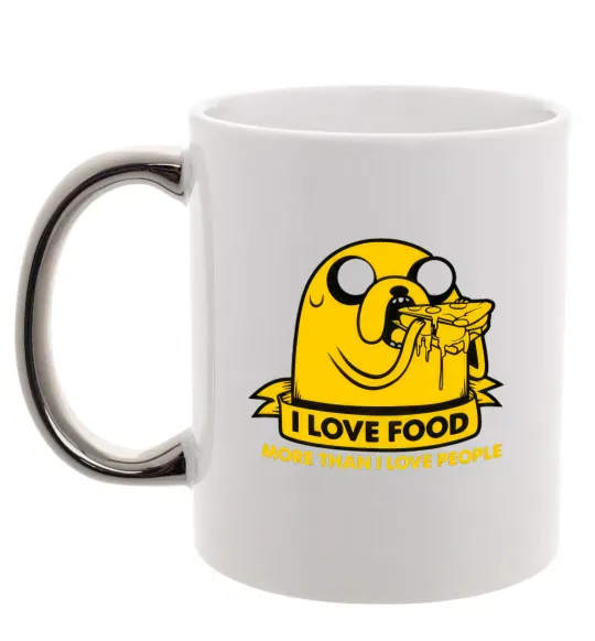 Чашка з кольоровою ручкою I love food Срібло фото