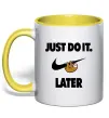 Чашка з кольоровою ручкою just do it later Сонячно жовтий фото