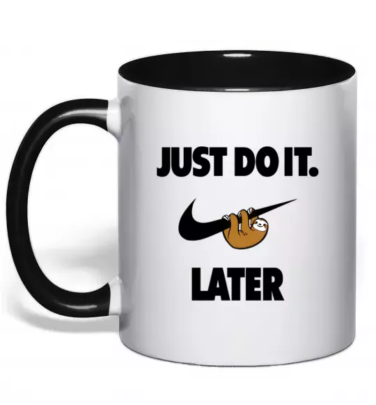 Чашка з кольоровою ручкою just do it later Чорний фото