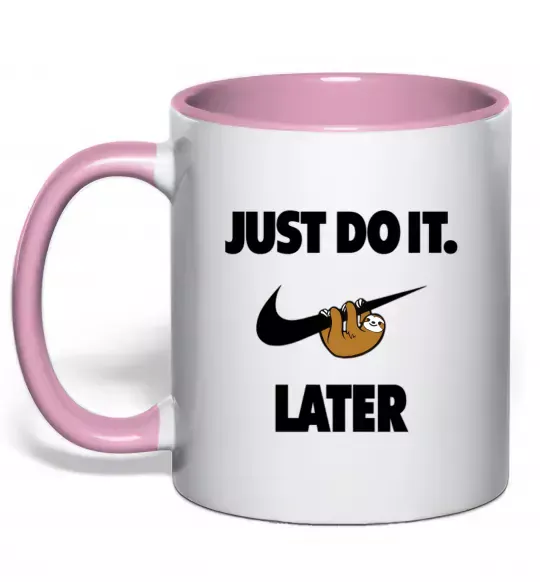 Чашка з кольоровою ручкою just do it later Ніжно рожевий фото