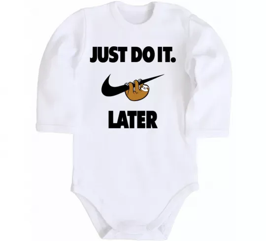 Дитячий бодік just do it later Білий фото