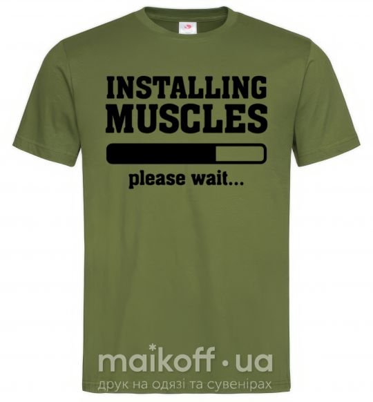 Чоловіча футболка installing muscles version 2 Оливковий фото