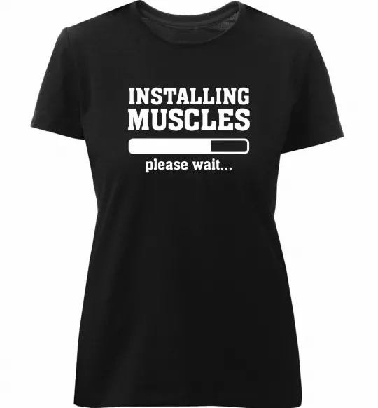 Жіноча преміум футболка installing muscles version 2 Чорний фото