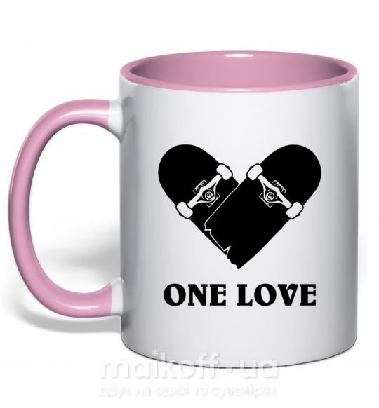Чашка з кольоровою ручкою skate one love Ніжно рожевий фото