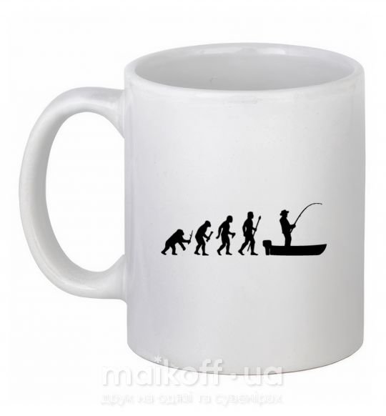 Чашка керамічна Эволюция рыбака Білий фото