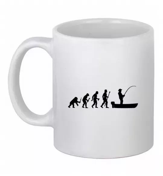Чашка керамічна Еволюція рибака Білий фото