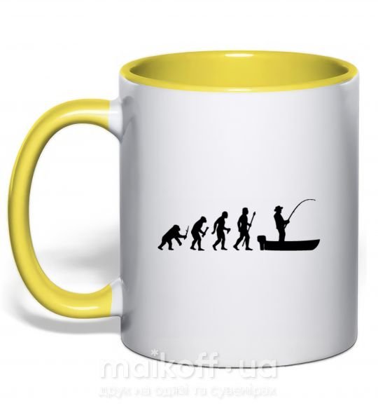 Чашка з кольоровою ручкою Эволюция рыбака Сонячно жовтий фото