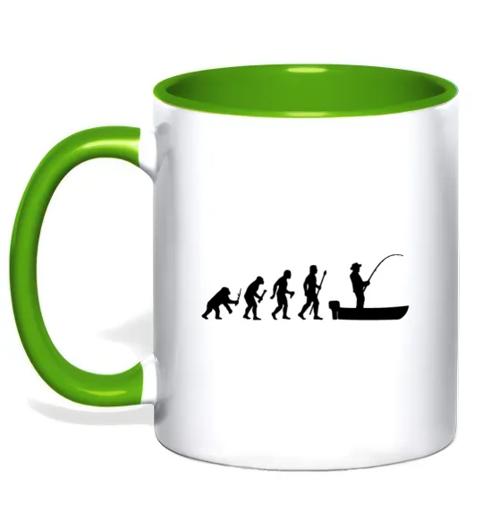 Чашка с цветной ручкой Еволюція рибака Лаймовый фото