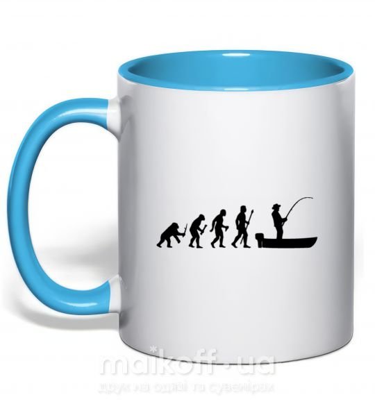 Чашка с цветной ручкой Эволюция рыбака Голубой фото