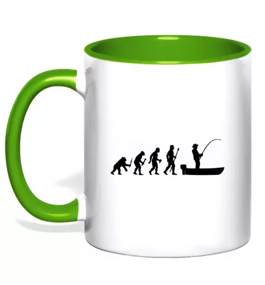 Чашка с цветной ручкой Еволюція рибака Зеленый фото