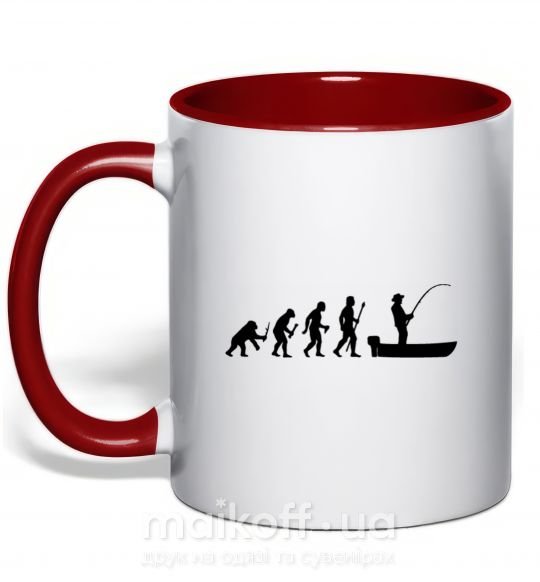 Чашка с цветной ручкой Эволюция рыбака Красный фото