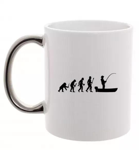 Чашка с цветной ручкой Еволюція рибака Серебро фото