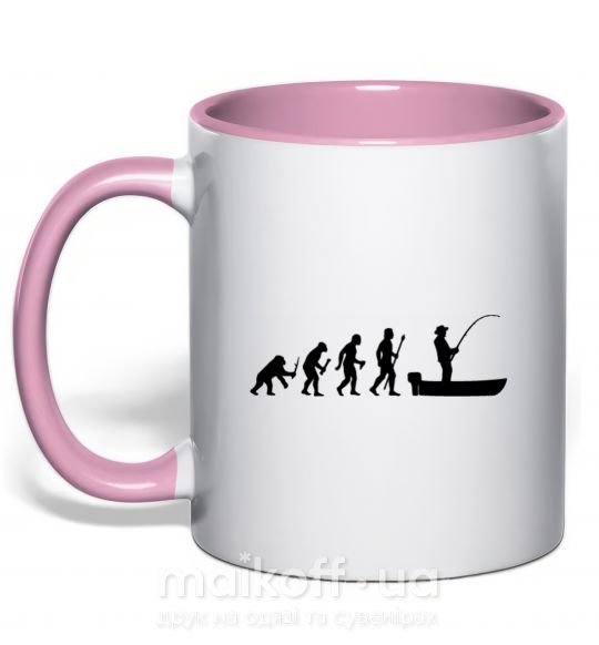 Чашка с цветной ручкой Эволюция рыбака Нежно розовый фото