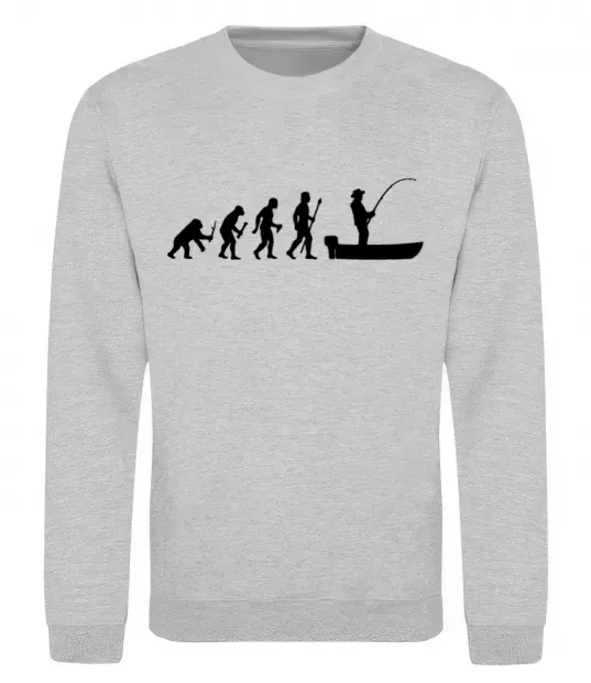 Свитшот Еволюція рибака Серый меланж фото