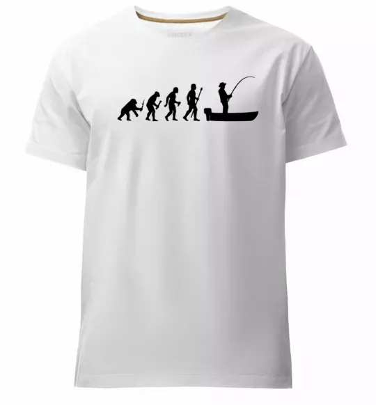 Мужская премиум футболка Еволюція рибака Белый фото