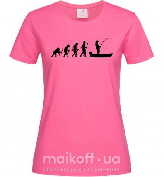 Женская футболка Эволюция рыбака Ярко-розовый фото