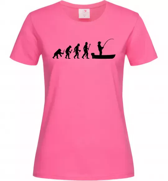 Жіноча футболка Еволюція рибака Яскраво-рожевий фото