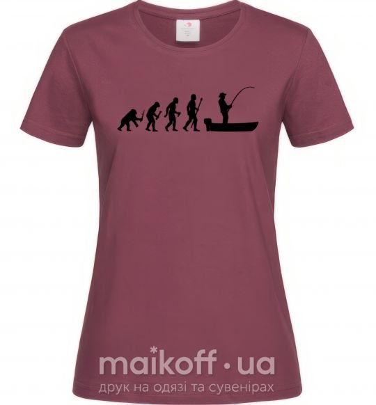 Женская футболка Эволюция рыбака Бордовый фото