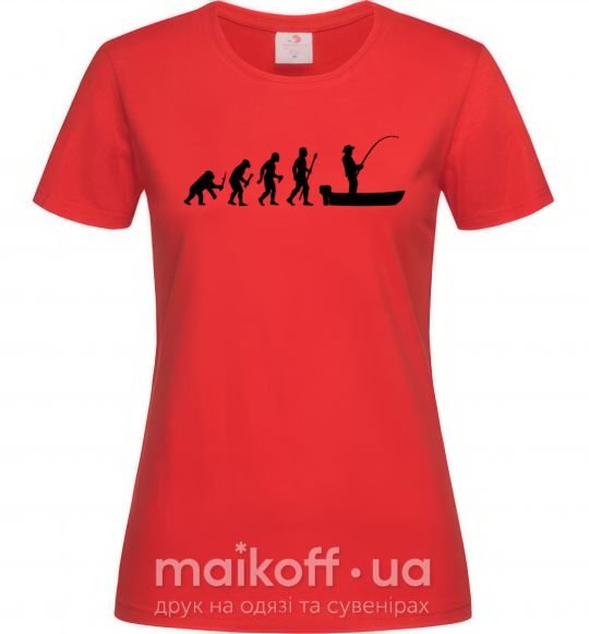 Женская футболка Эволюция рыбака Красный фото