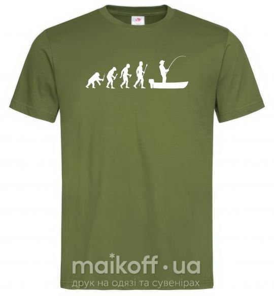 Мужская футболка Эволюция рыбака Оливковый фото