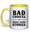 Чашка з кольоровою ручкою BAD CHOICES MAKE GOOD STORIES Лимонний Чашка з кольоровою ручкою BAD CHOICES MAKE GOOD STORIES Лимонний фото