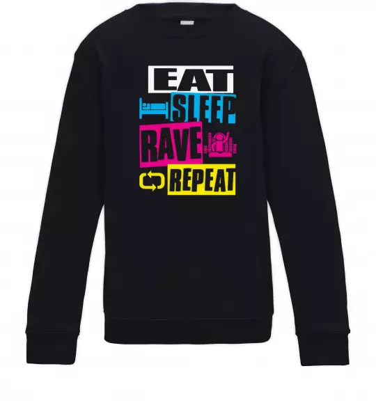 Детский Свитшот eat sleap rave repeat Черный фото